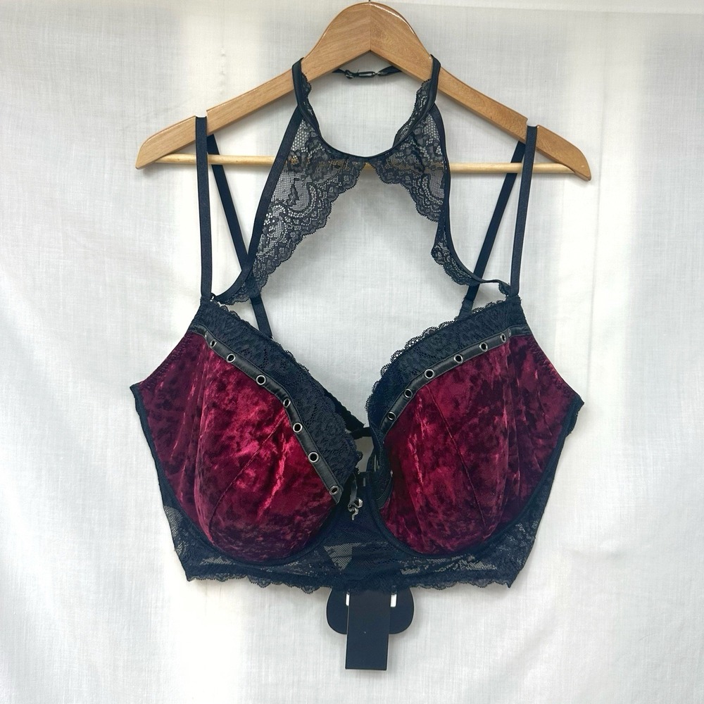 New Killstar Mercy‎ Bra 4XL Blood Red Velvet Black Lace Gothic Sexy Halter